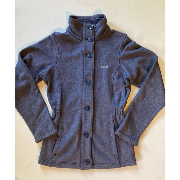 Columbia Women’s XS Fleece Button Jacket Charcoal Gray High Neck Cotton Blend - Picture 1 of 12